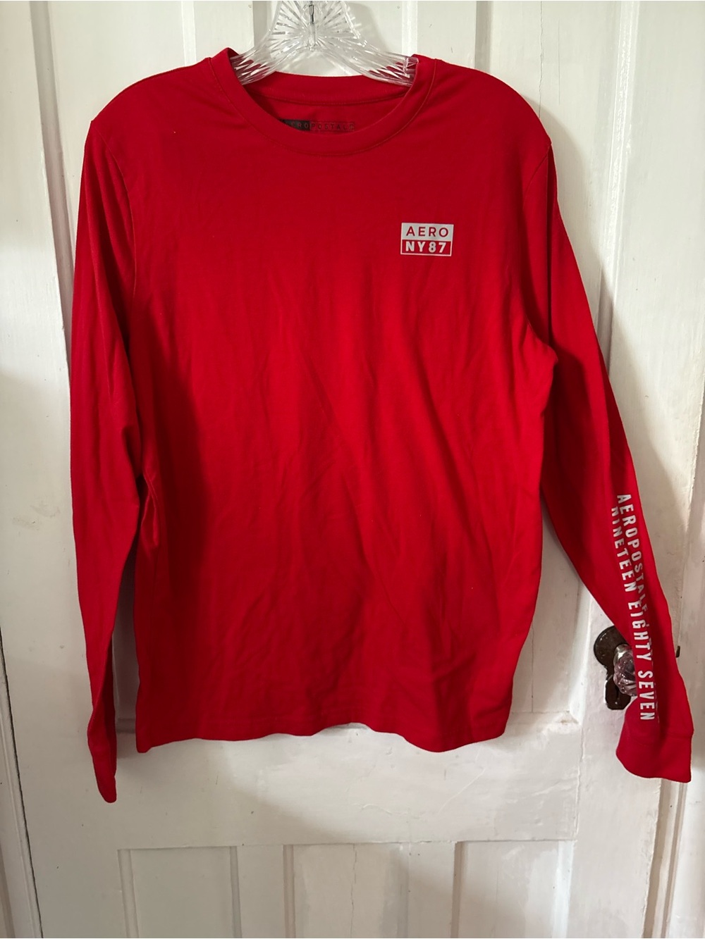 Aeropostale Red Long Sleeve Tee with Sleeve Text